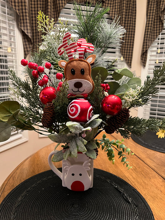 Reindeer mug floral arrangement