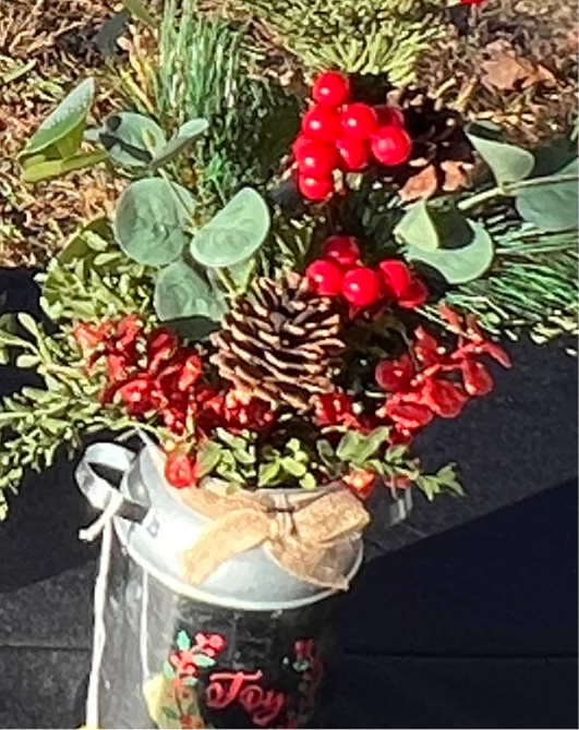 Floral arrangement, milk can