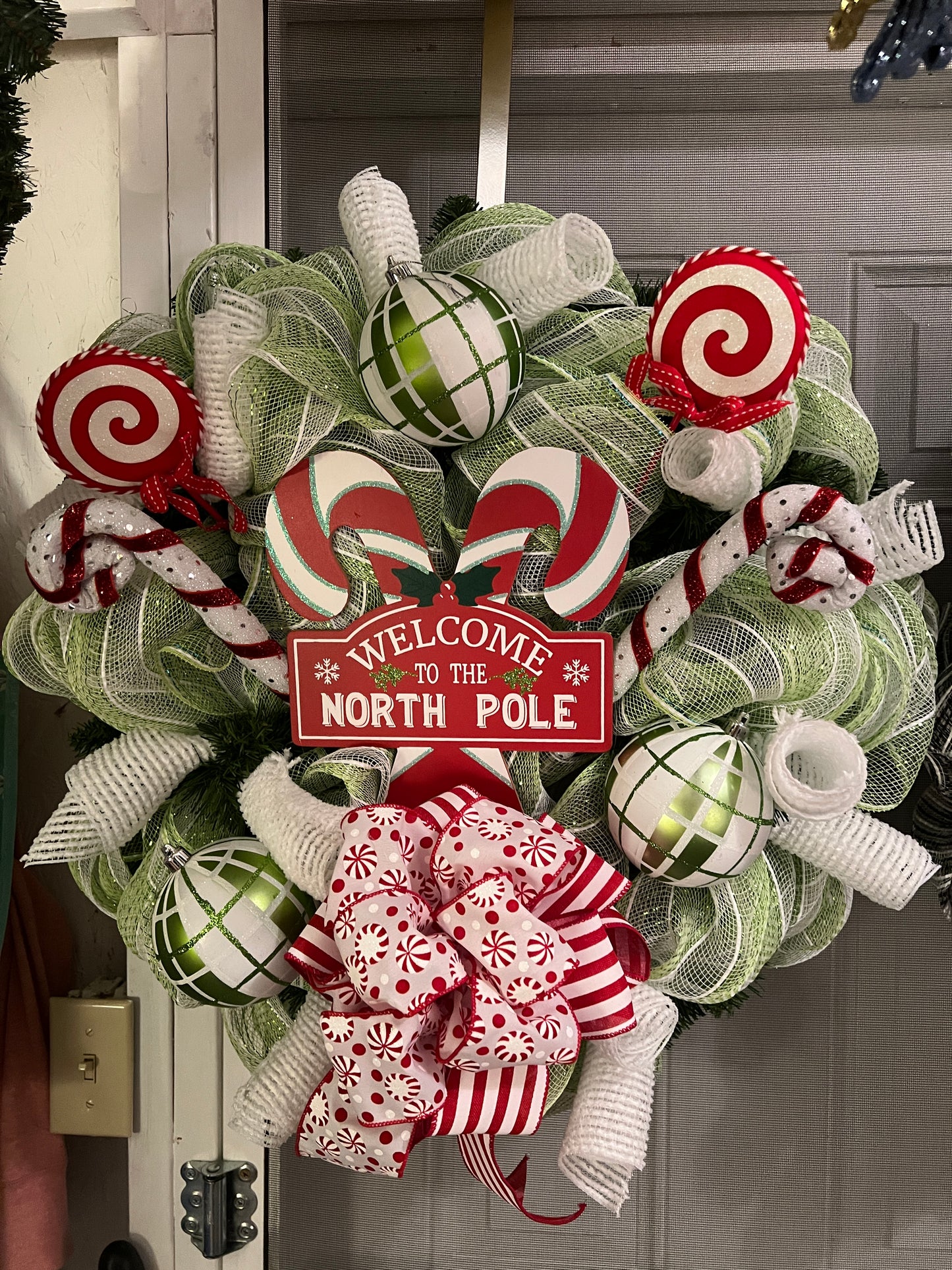 Welcome to the North Pole Minty Candy Cane Wreath