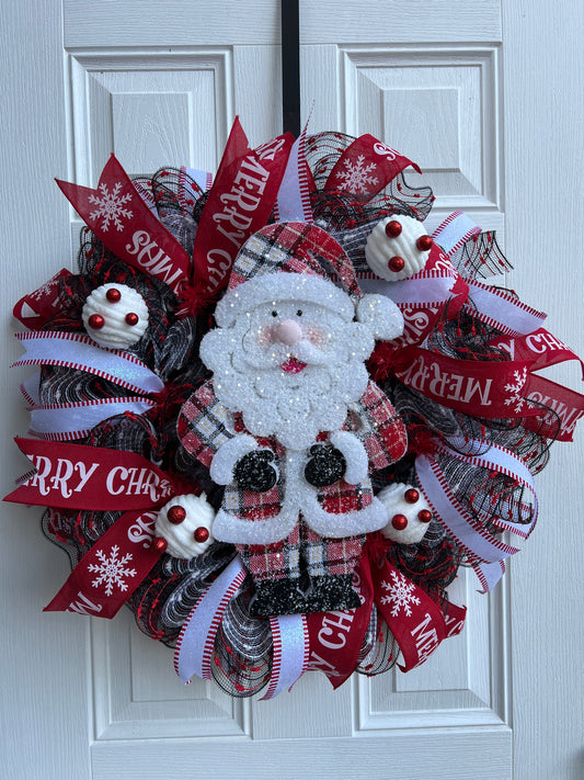 Red Plaid Santa wreath. ***SOLD OUT***