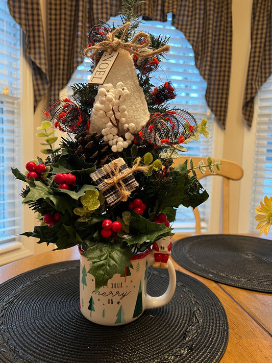 “Get your Merry On” white tree, small arrangement